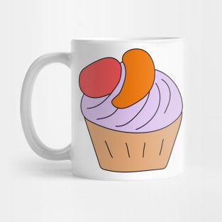 One cake with cream and fruit. Mug